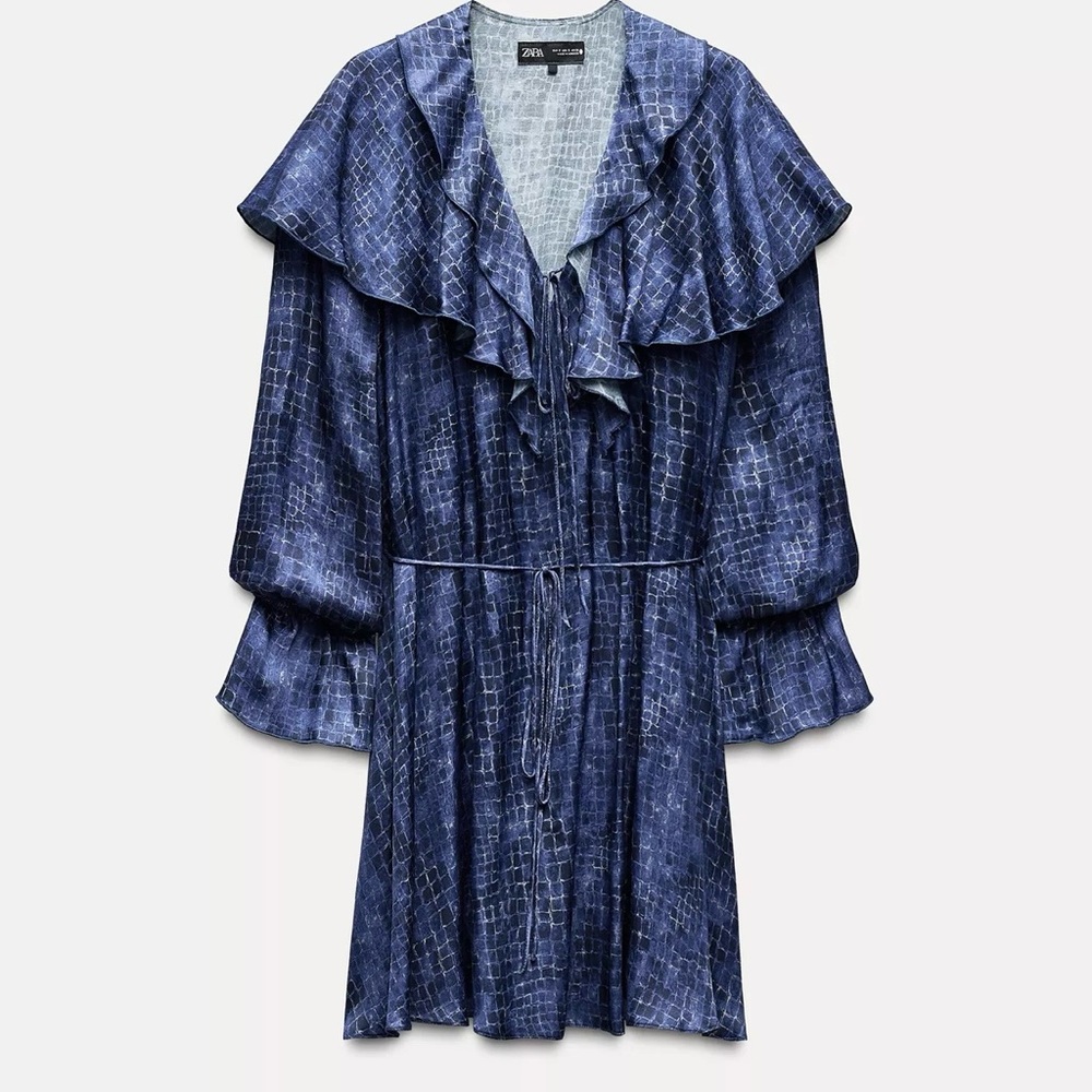 Zara Blue Ruffled Dress - Picture 2 of 3